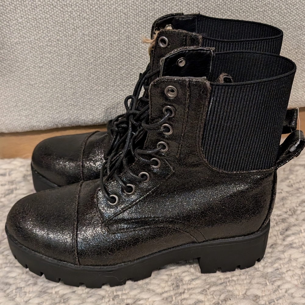 NWT Seven7 Jadon Combat Boots Textured Black Shiny - Picture 4 of 9
